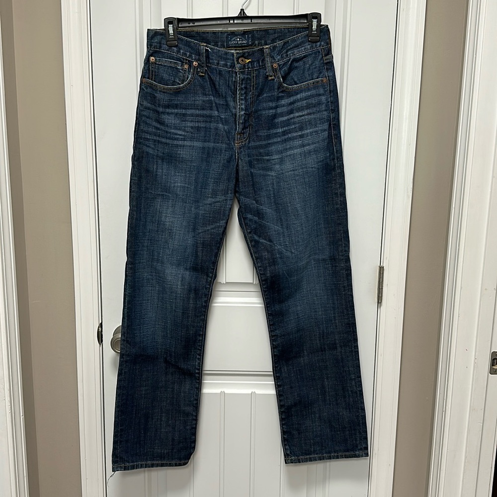 Lucky Brand Jeans 329 Classic Straight Blue Distressed Mens Size 32x30